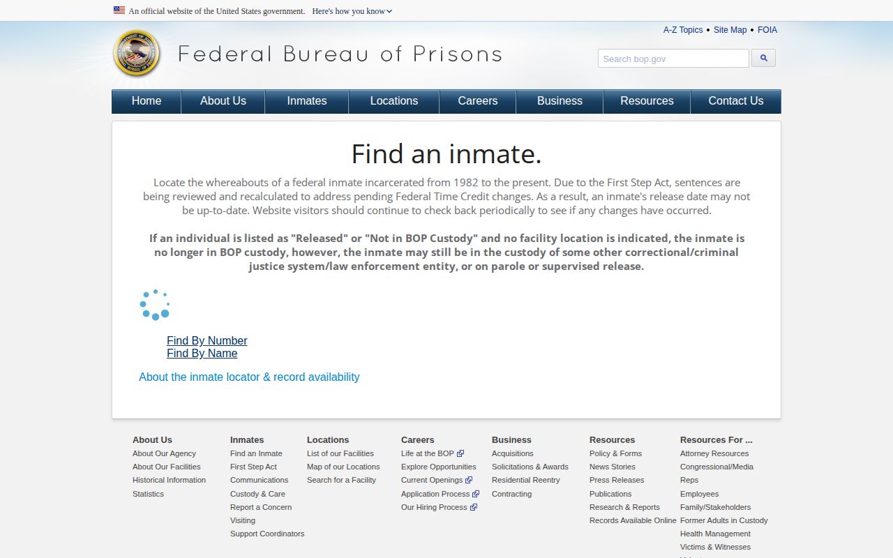 Federal Bureau of Prisons release locator for a Socorro County federal inmate
